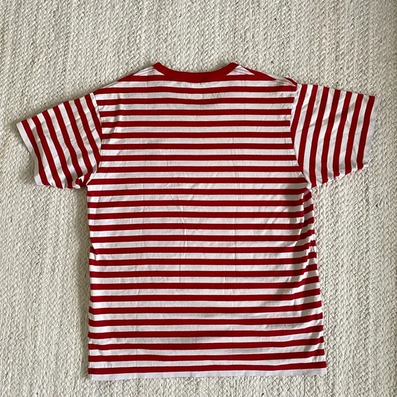 ACNE STUDIOS Red & White Nash Striped Face Tshirt sz M - Picture 9 of 11